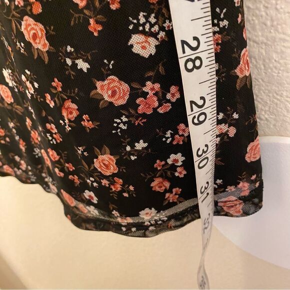 Black floral print Mesh Dress Lace whimsy goth romantic slip skater juniors S - Picture 9 of 13
